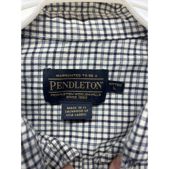 Pendleton Fitted Shirt Men Large Blue Plaid Virgin Wool Spandex Long Sleeve - Picture 2 of 4